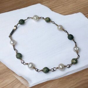 Natural Moss Agate Stone Pearl Beaded Bracelet Boho Gold Wire Wrapped
